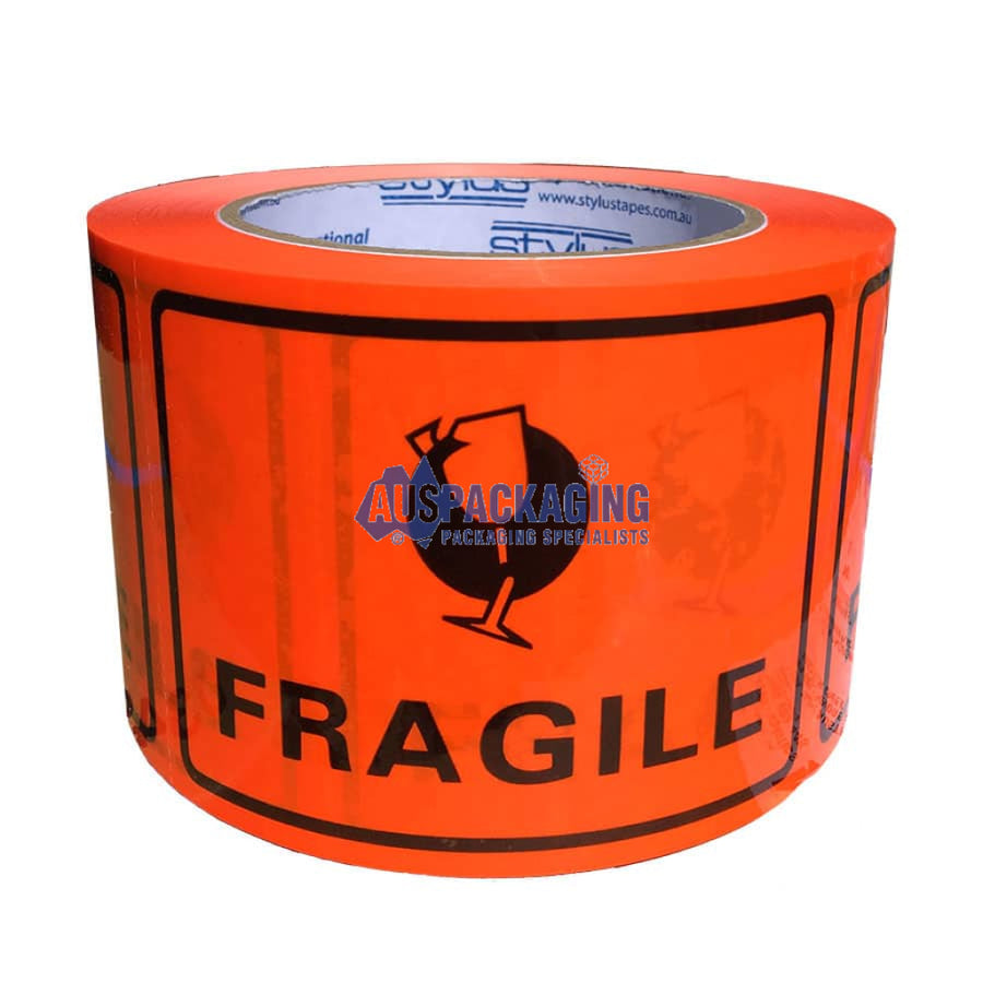 Perforated Fragile Label Tapes- 75Mm - Black/Orange Fluorescent (Fta) Tape