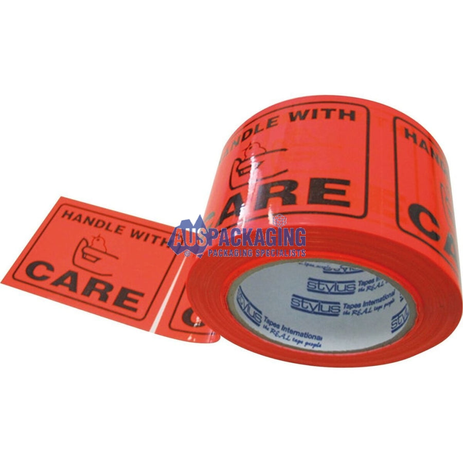 Stylus Perforated Label Tape-Handle With Care-75Mm-Black/Orange Fluorescent (Hta)