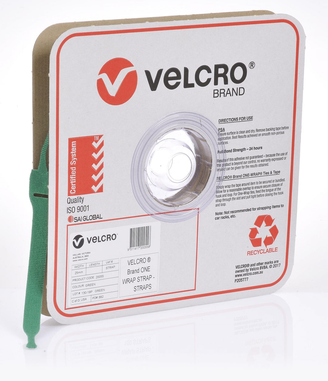 Velcro One-Wrap Strap Green 25mm x 300mm (25FA)