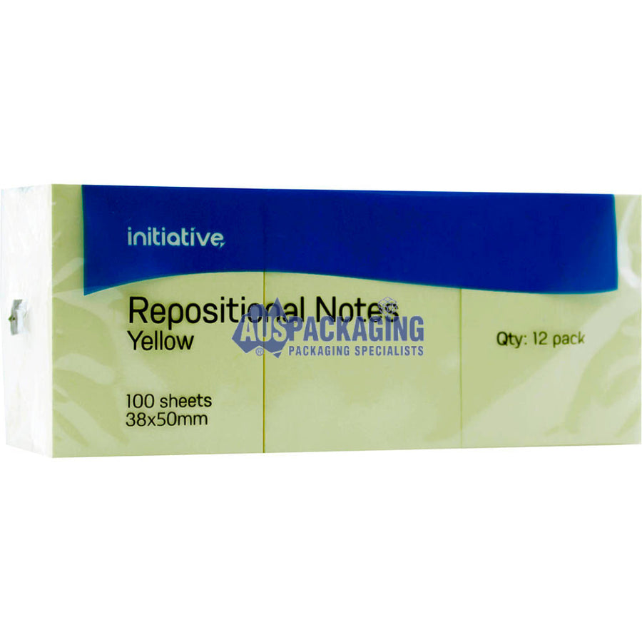 Initiative Repositional Notes 38 X 50Mm Yellow Pack 12 (Repnot3850)